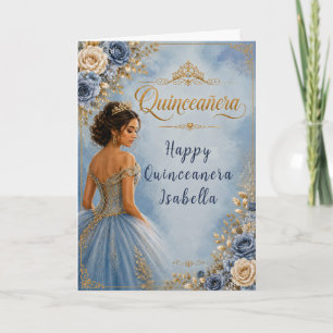 Blue and Gold Quinceañera Card