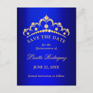 Blue And Gold Quinceanera Save The Date Postcard