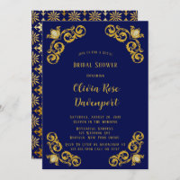 Blue and Gold Royal Crown Damask Bridal Shower