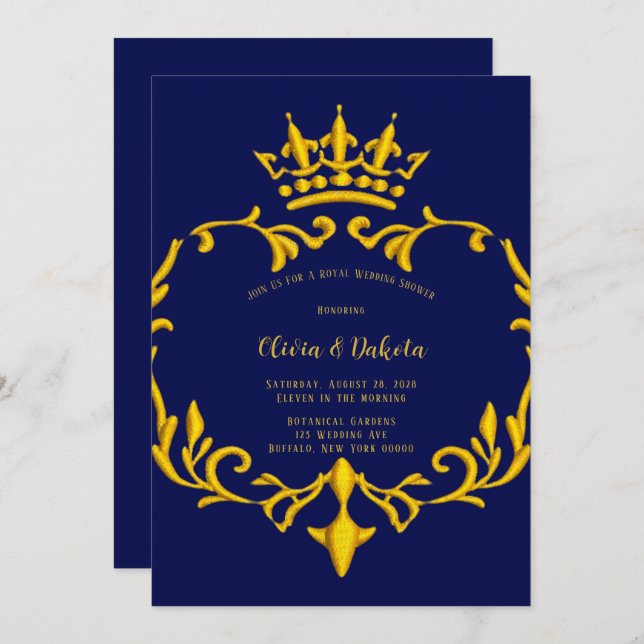 Blue and Gold Royal Crown Wedding Shower Invitation (Front/Back)