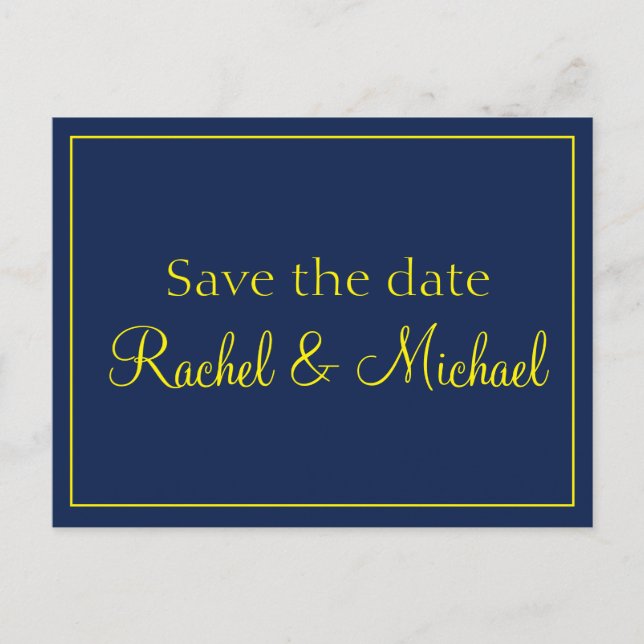 Blue and Gold Save the Date Announcement Postcard (Front)