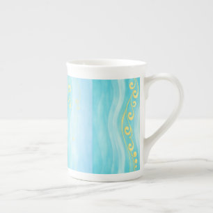 Blue And Gold Sea Wave Bone China Mug