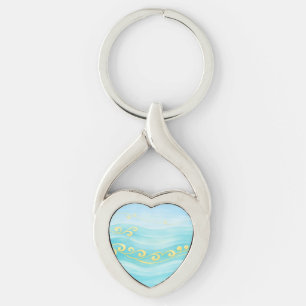 Blue And Gold Sea Wave Key Ring