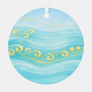 Blue And Gold Sea Wave Metal Tree Decoration