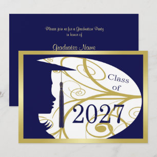 Blue and Gold Silhouette 2027 Graduation Party Invitation