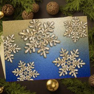 Blue and Gold Snowflake Shimmer Holiday Card