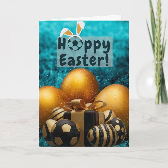 Blue and Gold Soccer Easter Card (Front)