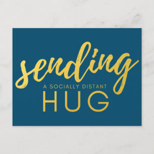 Blue and Gold Social Distancing Hug Postcard