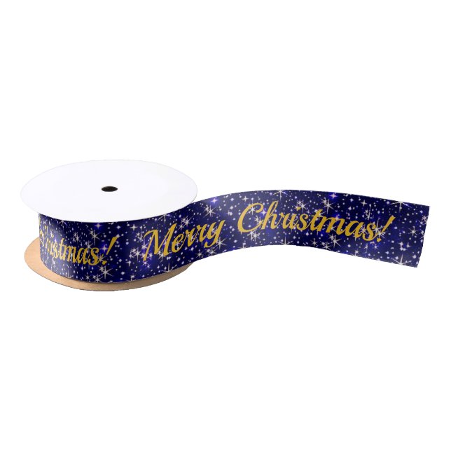 Blue and gold sparkly Merry Christmas Satin Ribbon (Spool)