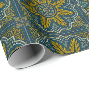 Blue and Gold Star Point Deco Wrapping Paper
