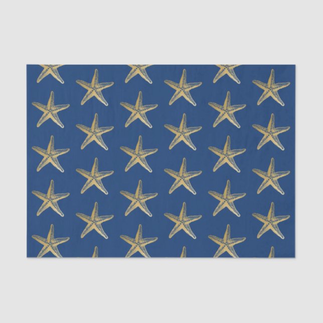 Blue and Gold Starfish Beach Coastal  Tissue Paper (Front)