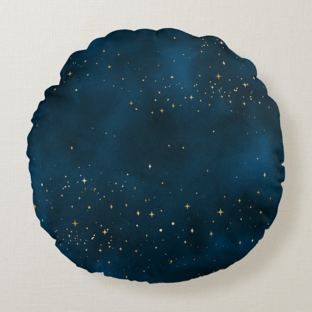 Blue and Gold Starry Night  Round Cushion (Front)