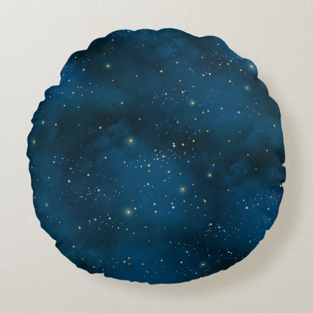 Blue and Gold Starry Night  Round Cushion (Front)