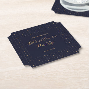 Blue And Gold Stars Christmas Party Paper Coaster