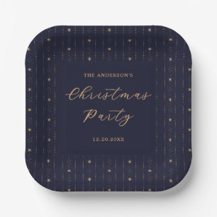 Blue And Gold Stars Christmas Party Paper Plate