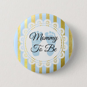 Blue and Gold Striped Mummy to Be Button