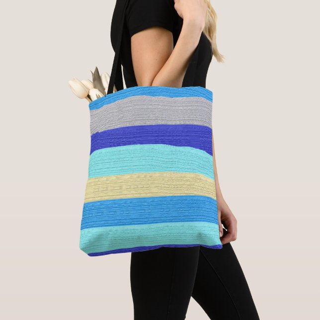 Blue and Gold Stripes  Tote Bag (Close Up)