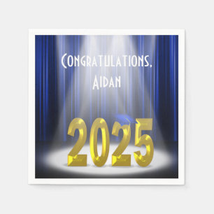 Blue and Gold Text 2025 Graduation Stage  Napkin