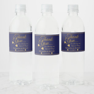 Blue And Gold Thank You Wedding  Party Favour Water Bottle Label