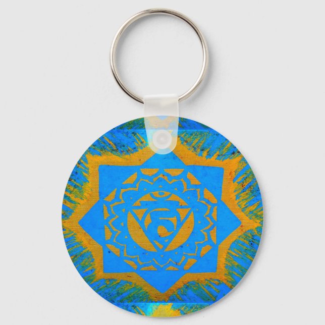 blue and gold tibetan design key ring (Front)
