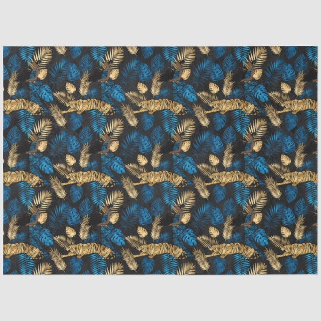 Blue and Gold Tiger Series Design 3 Tissue Paper (Front)