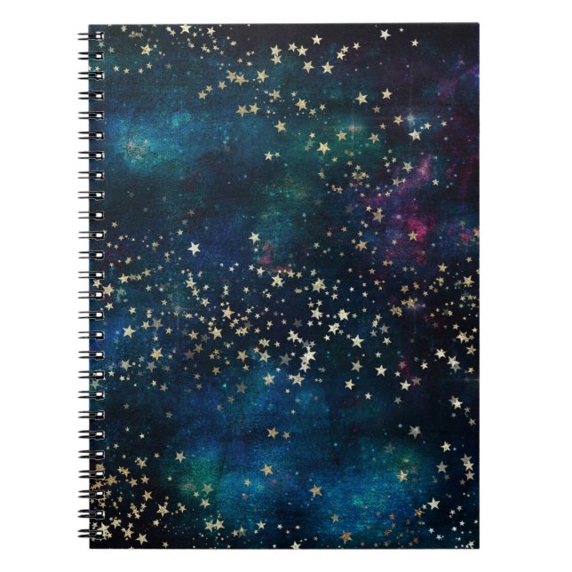 Blue and Gold Under the Stars Night Sky Notebook (Front)