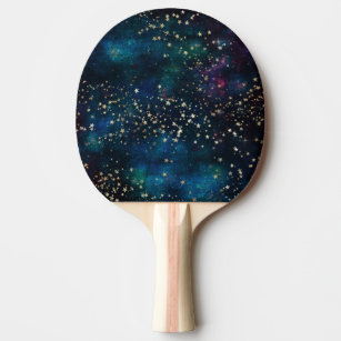 Blue and Gold Under the Stars Night Sky Ping Pong Paddle