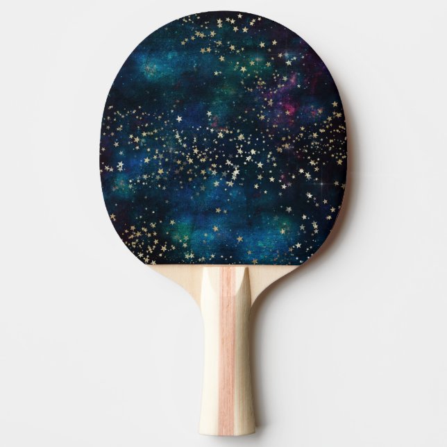 Blue and Gold Under the Stars Night Sky Ping Pong Paddle (Front)