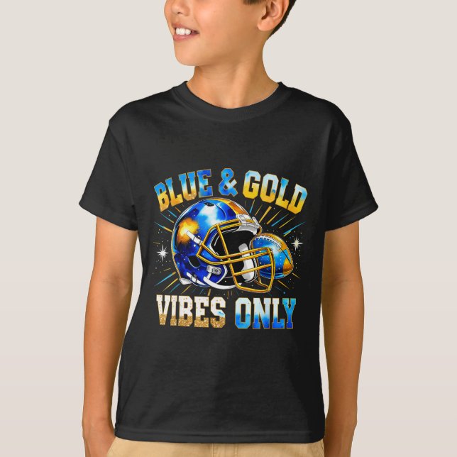 Blue And Gold Vibes Only Football Fan Gift  T-Shirt (Front)