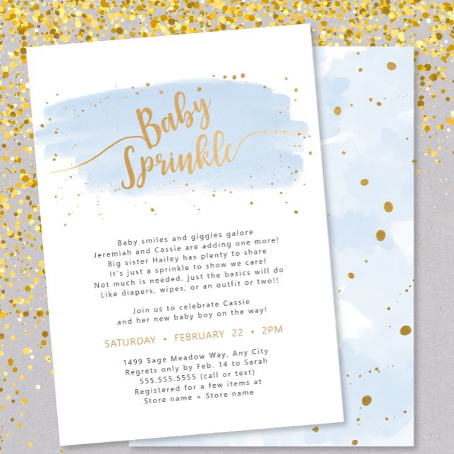 Blue and Gold Watercolor Boy Baby Sprinkle Invitation (Creator Uploaded)
