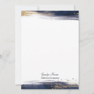 Blue and gold watercolor brushstrokes personalised card