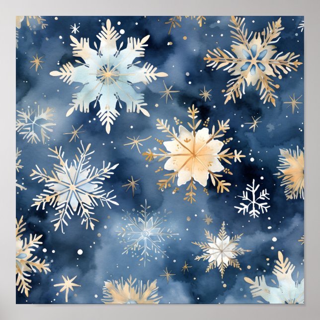 blue and gold watercolor snowflake print (Front)