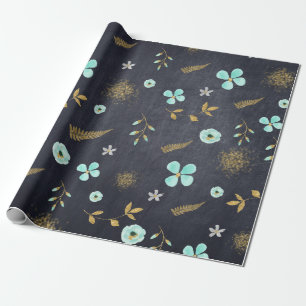Blue and Gold Watercolor Spring Wrapping Paper