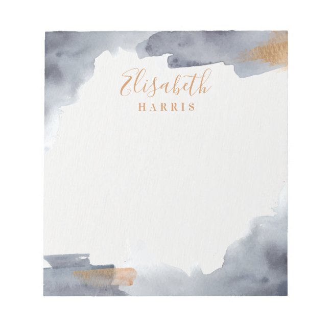 Blue and Gold Watercolor Swash Notepad (Front)