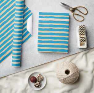 Blue and gold wave style stripes wrapping paper