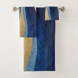 Blue and Gold Waves Bath Towel Set