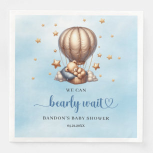 Blue and gold We can bearly wait teddy bear Napkin