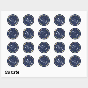 Blue and Gold Wedding Monogram, Party Favour Classic Round Sticker