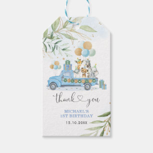 Blue and Gold Wild One Safari Birthday Drive Thru Gift Tags