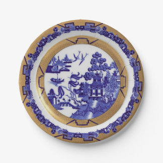 Blue and Gold Willow Pattern Paper Plate