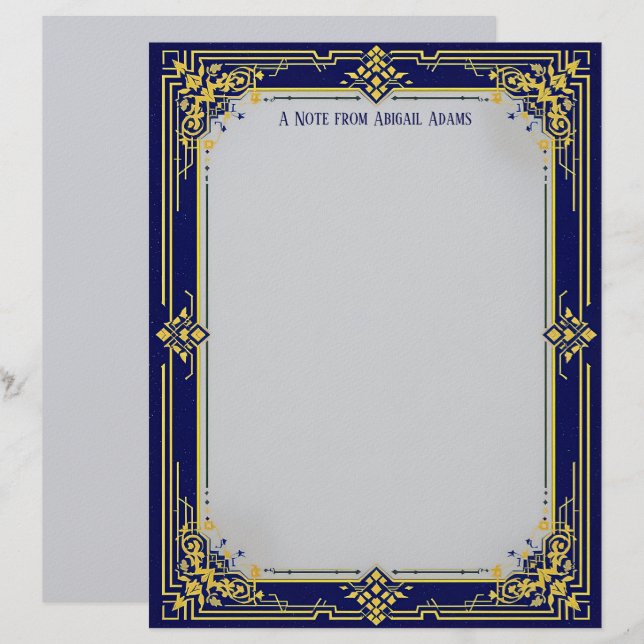 Blue and Gold with Blue Center Stationery Paper Custom Letterhead (Front/Back)