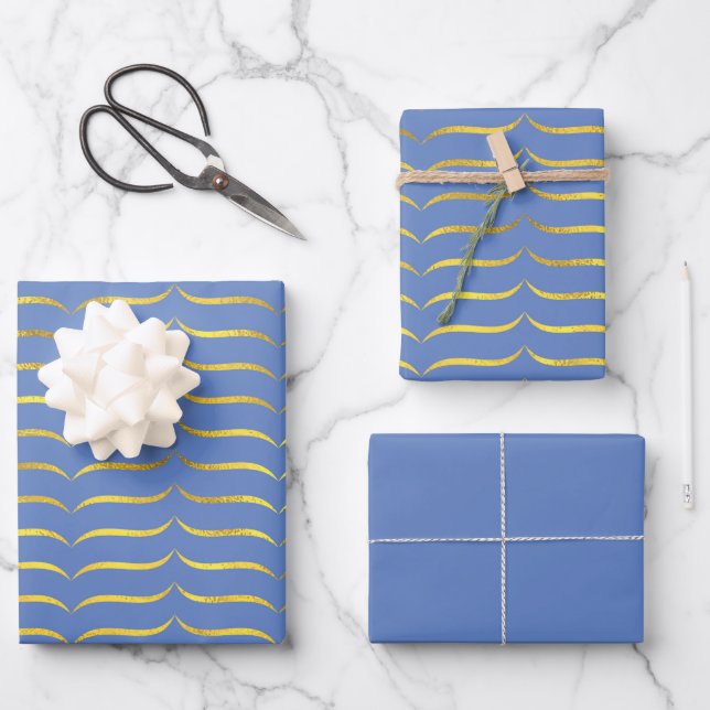 Blue and Gold Wrapping Paper Sheet (Front)