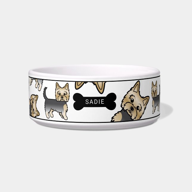 Blue And Gold Yorkie Dogs Pattern & Name Bowl (Front)