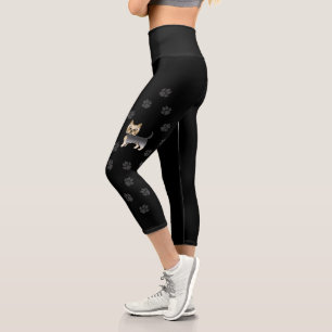 Blue And Gold Yorkshire Terrier Cartoon Dog & Paws Capri Leggings