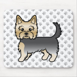 Blue And Gold Yorkshire Terrier Cartoon Dog & Paws Mouse Pad