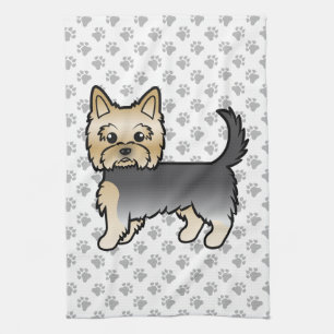 Blue And Gold Yorkshire Terrier Cartoon Dog & Paws Tea Towel