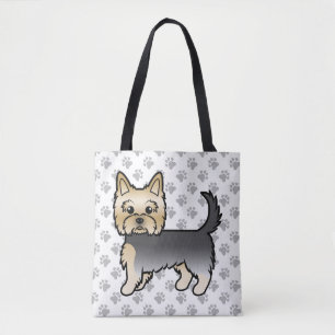 Blue And Gold Yorkshire Terrier Cartoon Dog & Paws Tote Bag