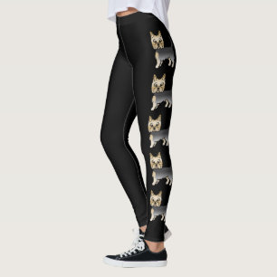 Blue And Gold Yorkshire Terrier Cartoon Dogs Leggings