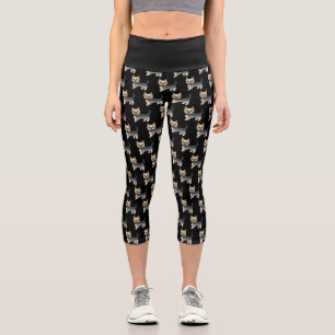 Blue And Gold Yorkshire Terrier Dog Pattern Capri Leggings