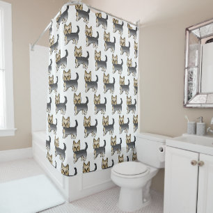 Blue And Gold Yorkshire Terrier Dog Pattern Shower Curtain